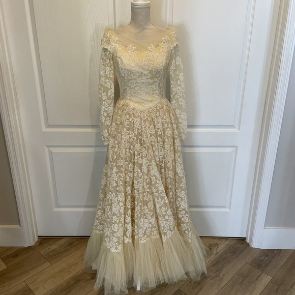 Vintage Marshall Fields & Co Wedding Dress The Brides Room 1950s Lace Tulle - Picture 7 of 11